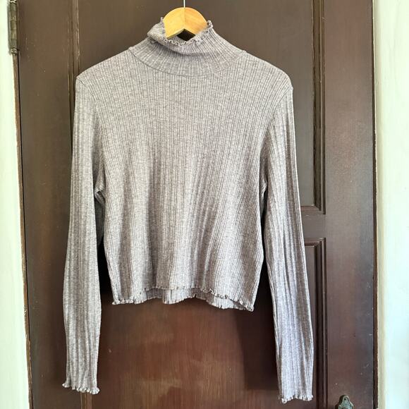 MADEWELL | Soft Rib Lettuce Edge Cropped Turtleneck Tee Chocolate Raisin XL - Picture 2 of 7